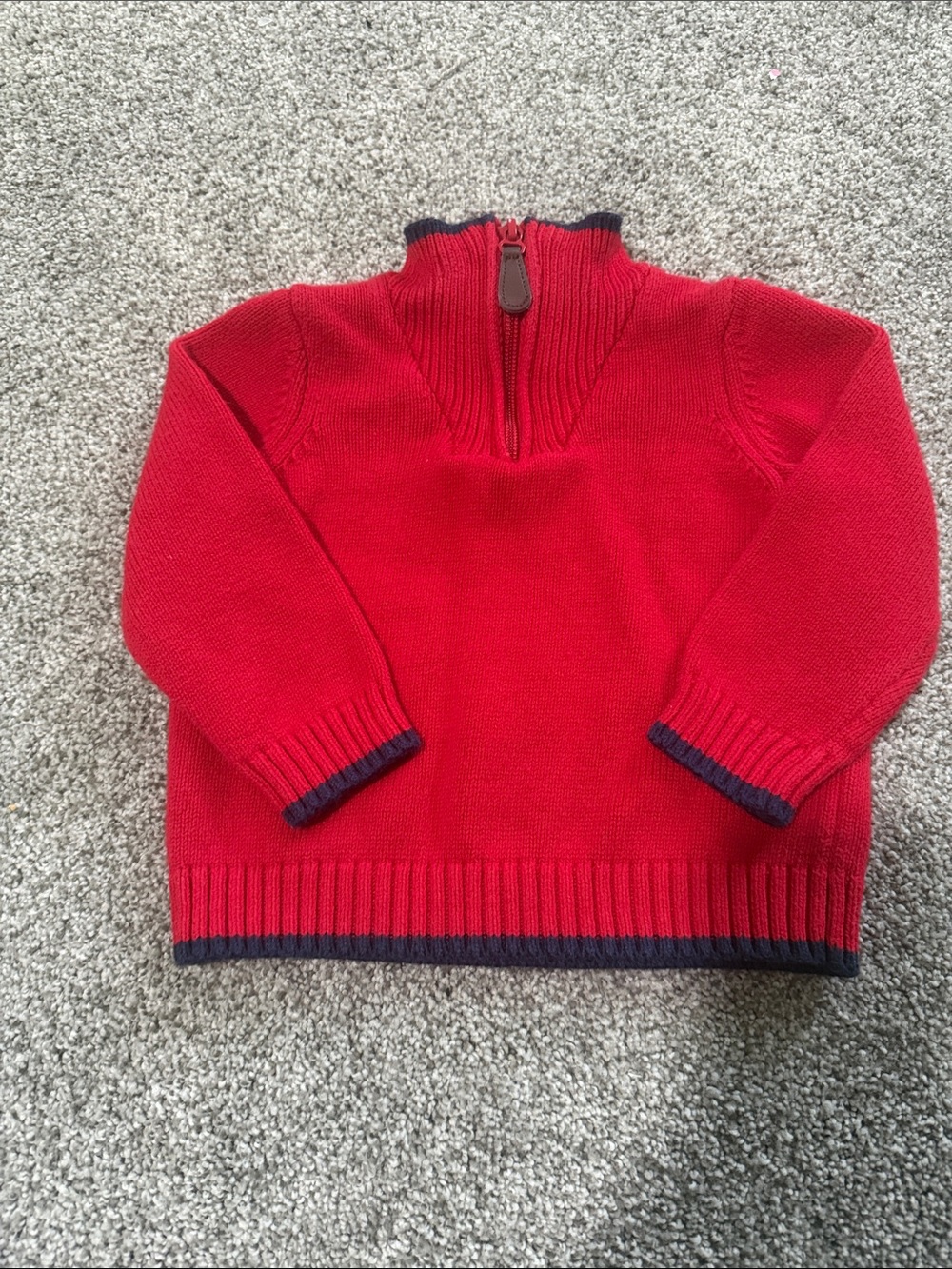 Janie and Jack Red Half-Zip Knit Sweater with Navy Trim